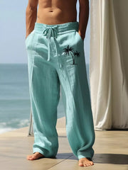 Men's Palm Tree Wide Leg Pants Plus Size, model styling view