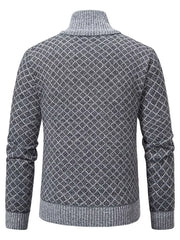 Men's Plus Size Textured Zip-up Cardigan in Black, fit detail