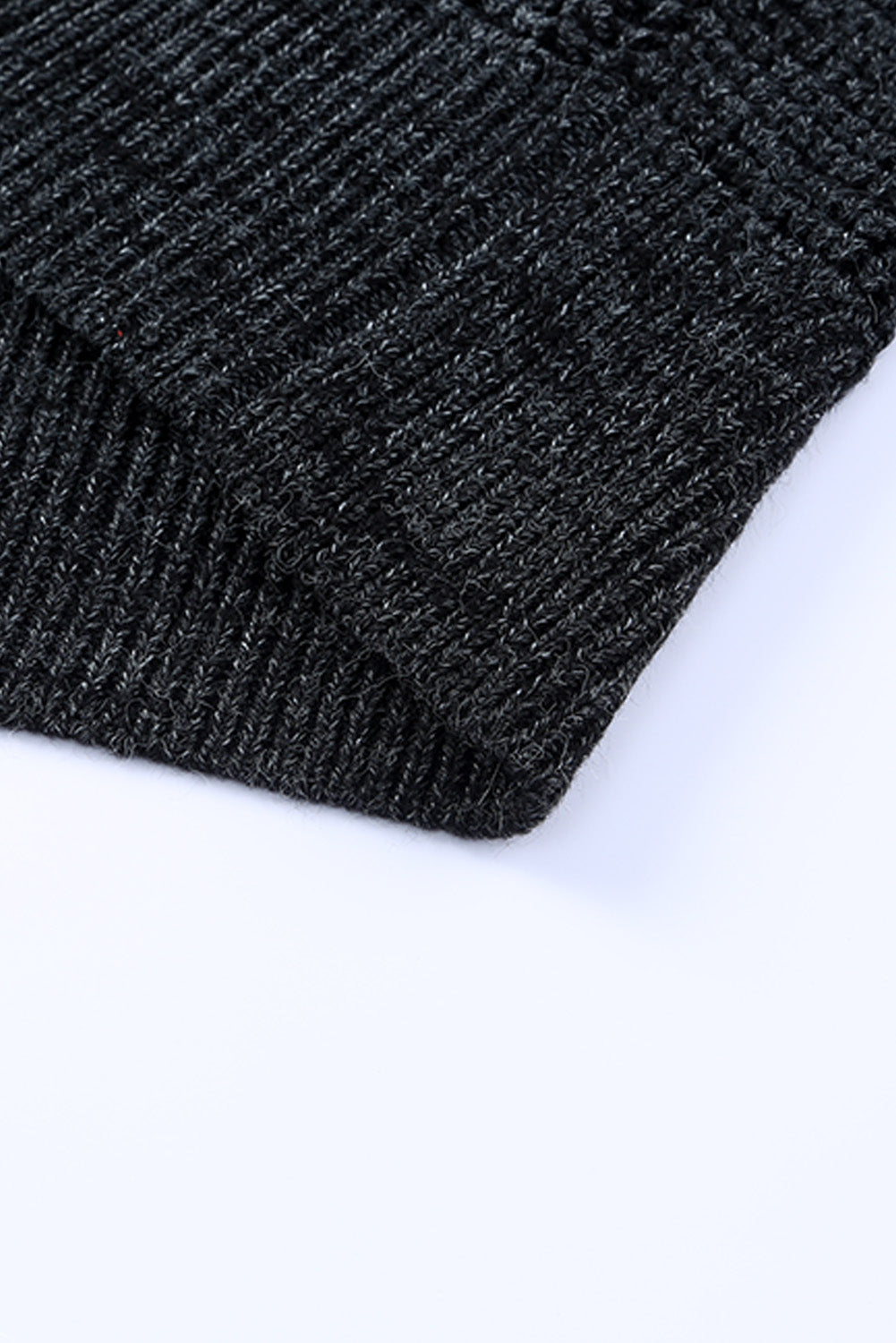 Textured acrylic open cardigan in Black Forest, showing ribbed knit detail.