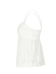 White lace cami top with sweetheart neckline and textured detail.