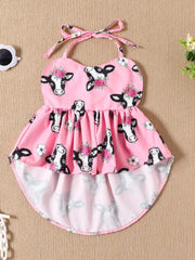 Children's Halter Neck Cami And Denim Shorts Set in Pink, product detail