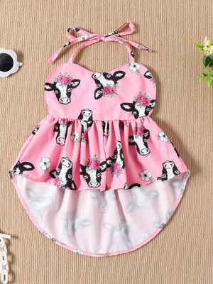 Children's Halter Neck Cami And Denim Shorts Set in Pink, product detail
