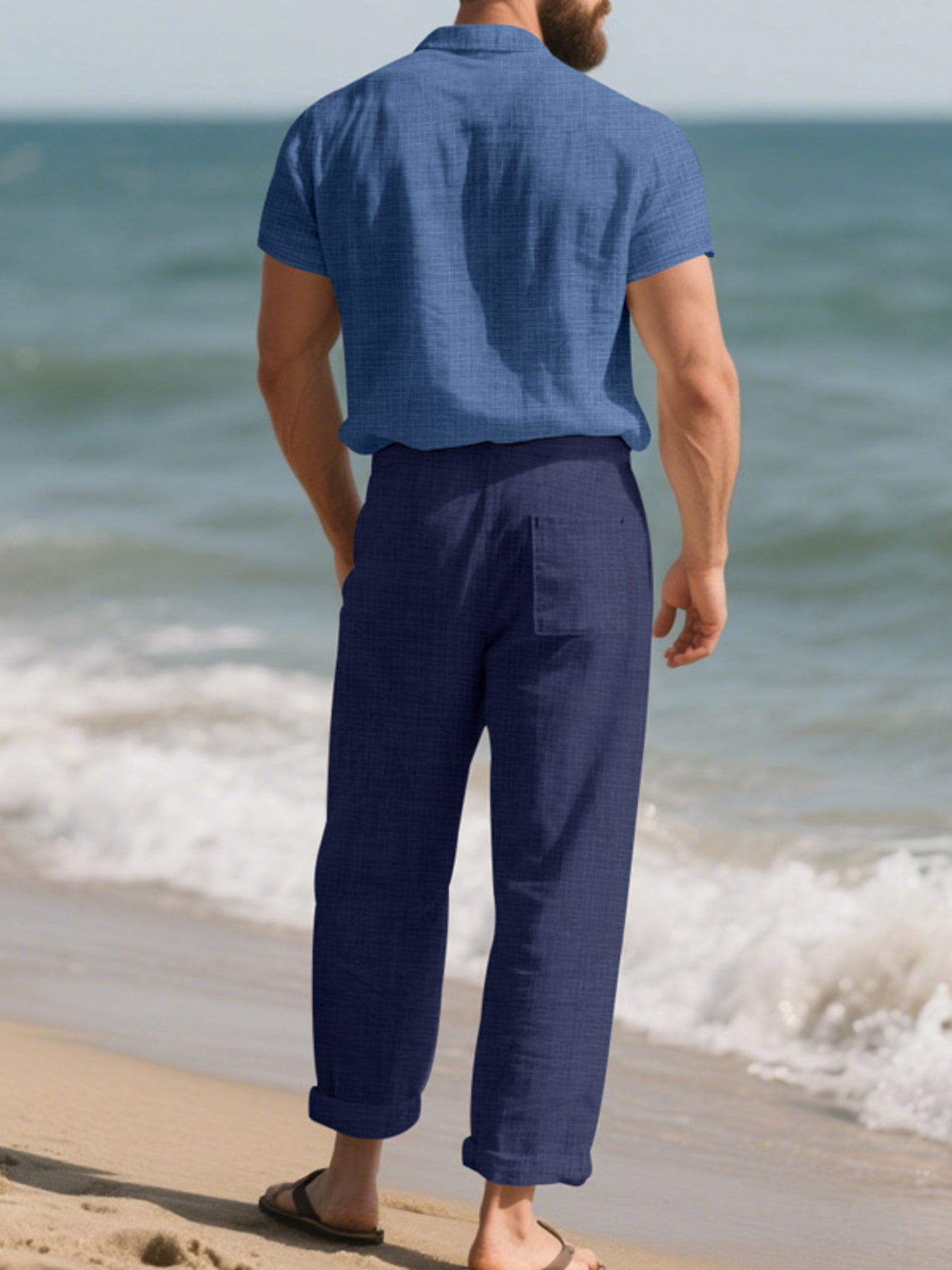 Men's Casual Button-up Shirt And Pants Set Plus Size, front view