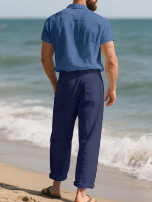 Men's Casual Button-up Shirt And Pants Set Plus Size, front view