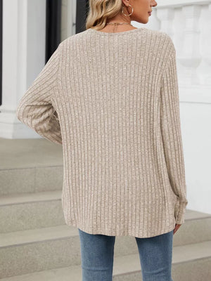 Ribbed Button-up Cardigan in Dusty Blue with buttoned