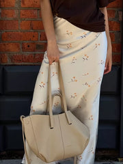 Delicate Floral Satin Midi Skirt