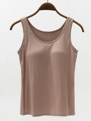 Caramel built-in support modal tank top with scoop neckline.