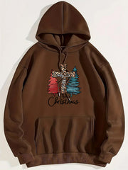 Chestnut hoodie with festive leopard cross and Christmas tree graphic