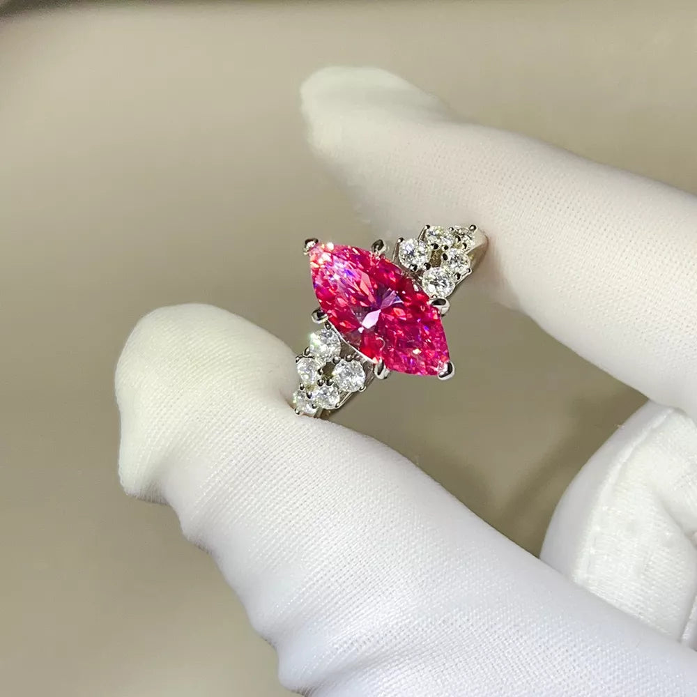 1 Carat Sterling Silver Moissanite Cluster Ring, front view