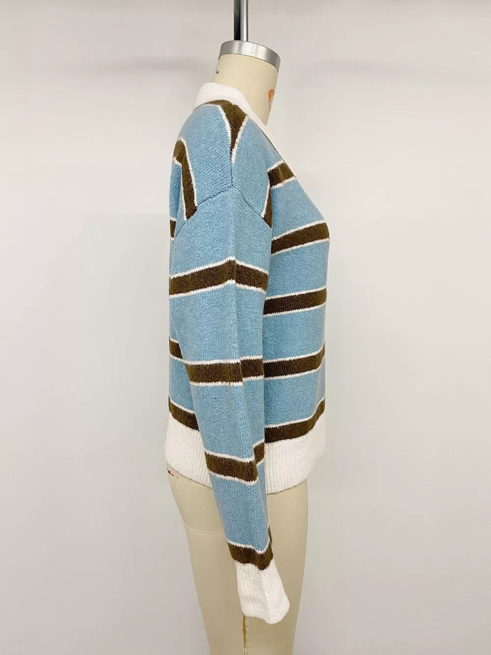 Striped Polo Collar Sweater in Blue, view 13