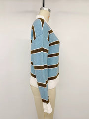 Striped Polo Collar Sweater in Blue, view 13