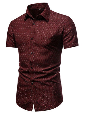 Men's burgundy slim fit short sleeve shirt with all-over dot pattern