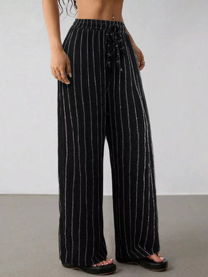 Striped Wide-leg Drawstring Pants, editorial view