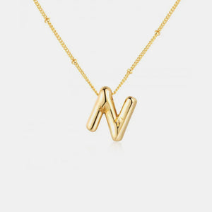 Gold initial N charm necklace with beaded chain