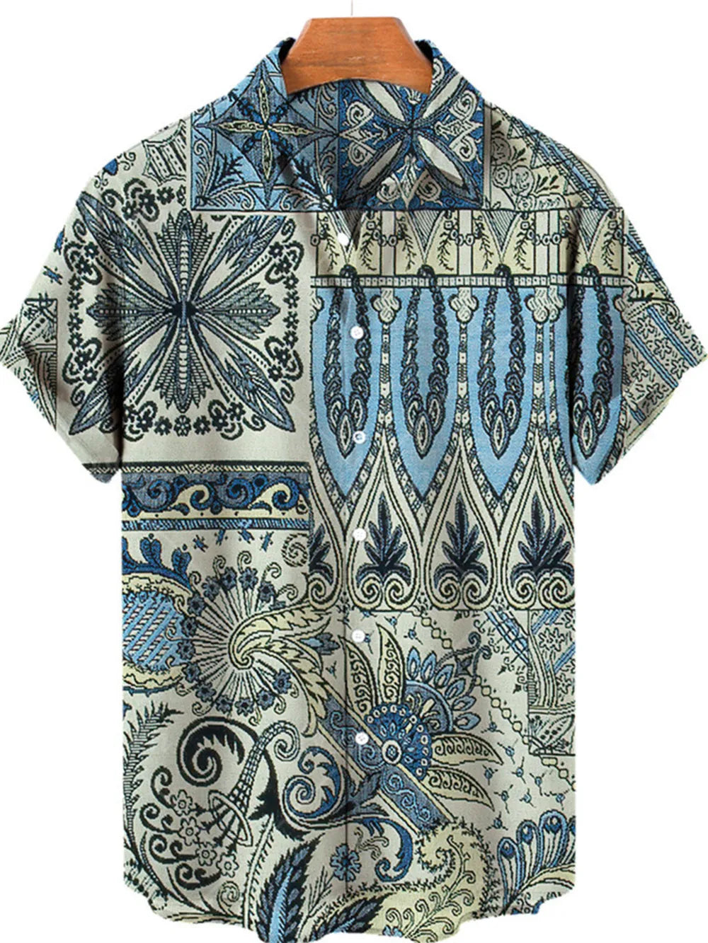 Men's Plus Size Printed Button Up Short Sleeve Shirt, front view