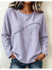 Frayed Hem Dropped Shoulder Blouse in Blush Pink, model styling view