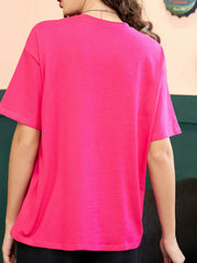 Varsity Number Tee in Cerise with short sleeves and a relaxed fit.