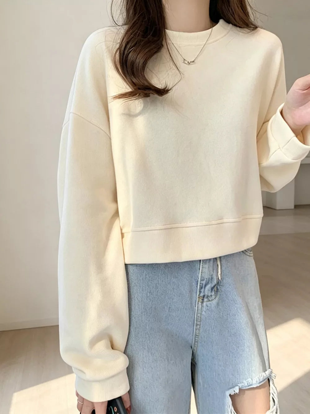 Crew Neck Drop Shoulder Sweatshirt, model styling view