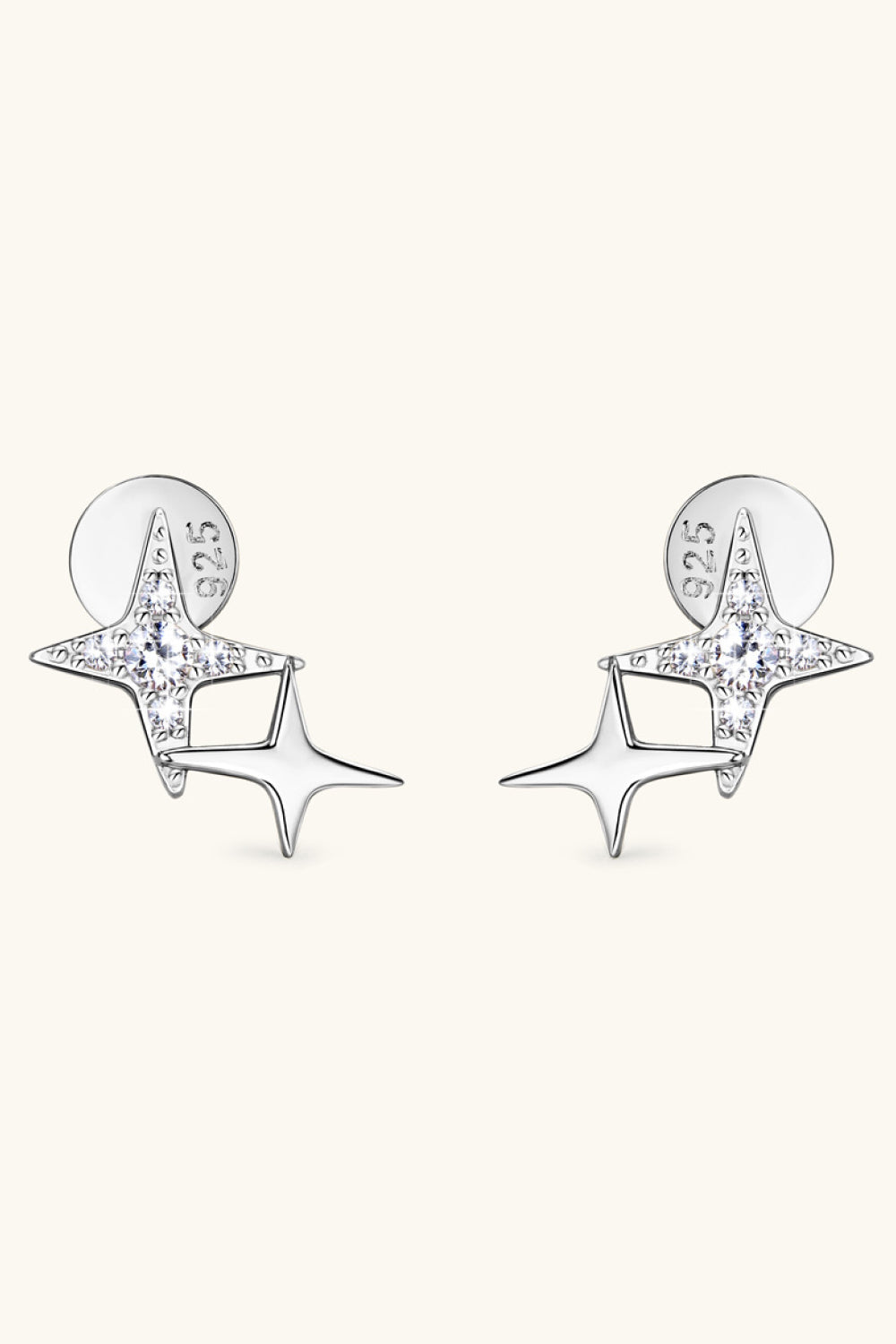 Silver celestial starburst stud earrings with cubic zirconia accents