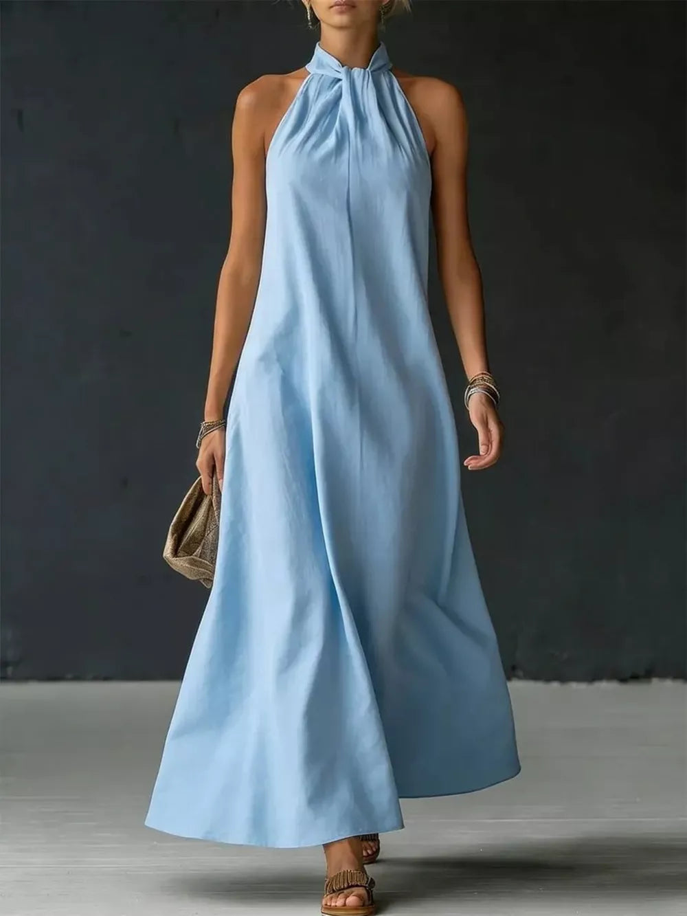 Full Size Halter Neck Maxi Dress Plus Size, front view