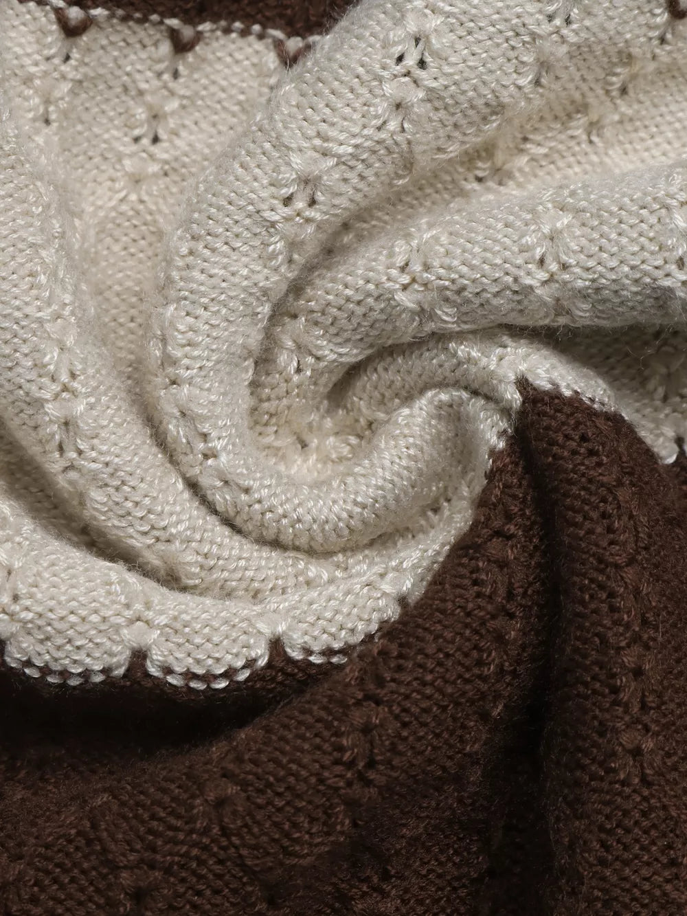 Striped V-neck Knit Top in Coffee Brown, view 12