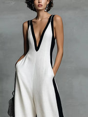 Deep V-neck Wide-leg Jumpsuit, side view