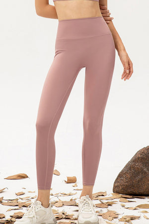 Dusty Pink high-waisted skinny fit leggings with seamless detailing.