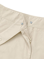 Beige tailored trousers with snap closure and zipper detail