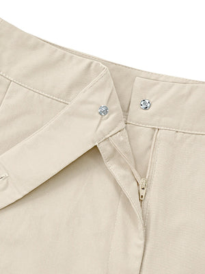 Beige tailored trousers with snap closure and zipper detail