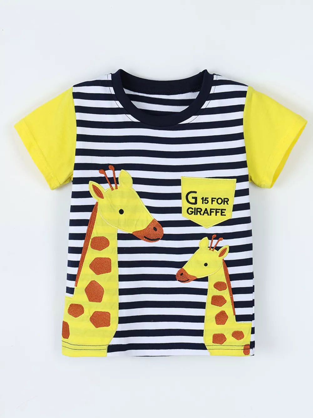 Children's Giraffe Embroidered Striped T-shirt, side view