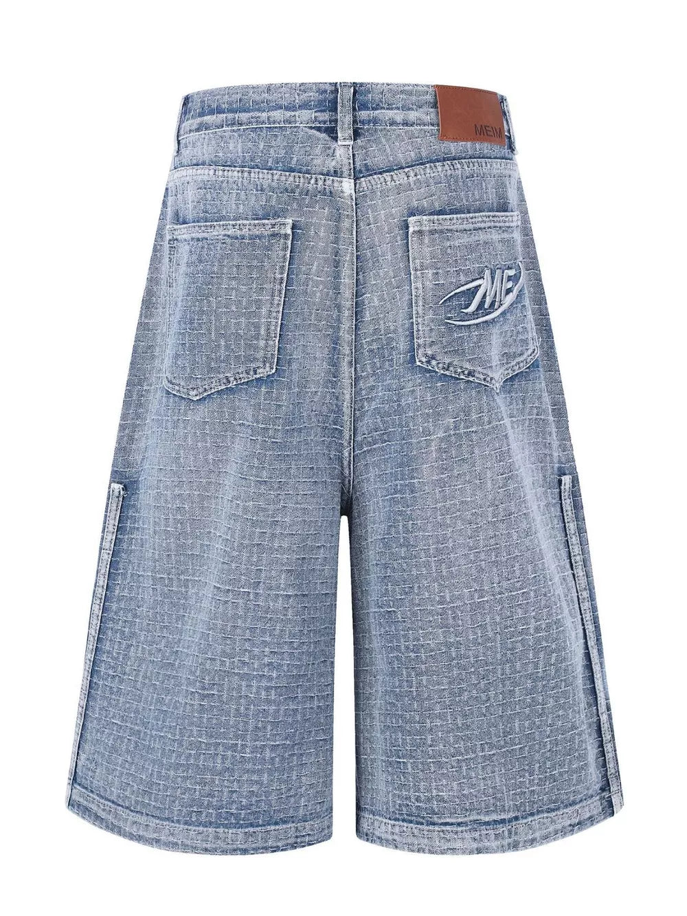 Men's Wide Leg Denim Capris in Blue, close-up detail