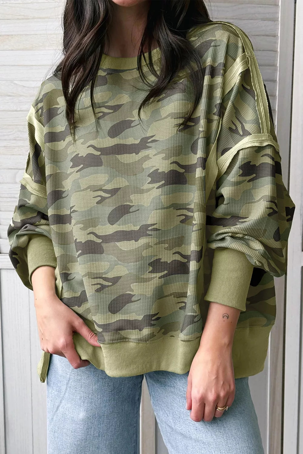 Camouflage Waffle Knit Oversized Sweatshirt, front view