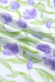 Lavender tulip print midi dress with pockets