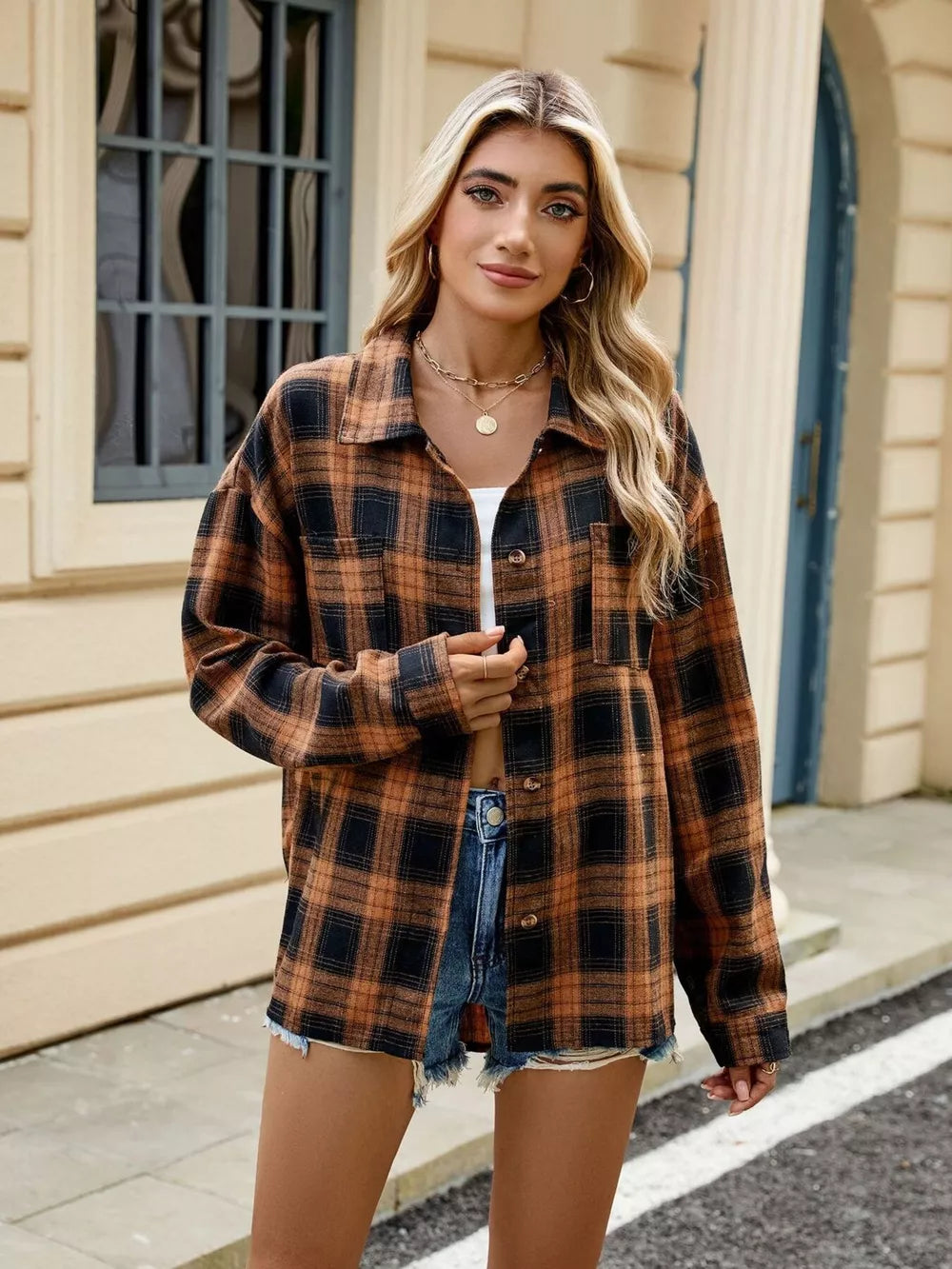 Plaid Button Up Shirt in Yellow with buttoned