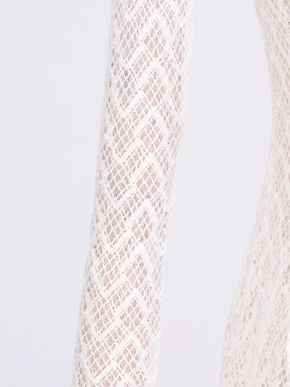 White lace maxi dress with mock neck and chevron pattern detail