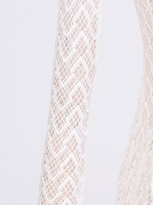 White lace maxi dress with mock neck and chevron pattern detail