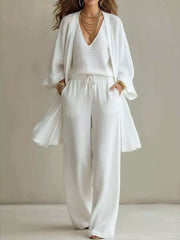 Relaxed V-neck Top And Cardigan Set