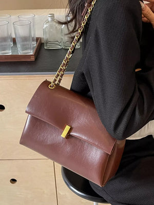 Chain Strap Shoulder Bag in Brown, side view