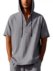 Casual Hooded Shirt With Button Placket