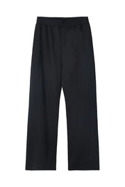 Black seamed lounge trousers with a wide leg and elastic waistband.