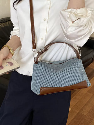 Woven Texture Crossbody Bag in Blue, front view
