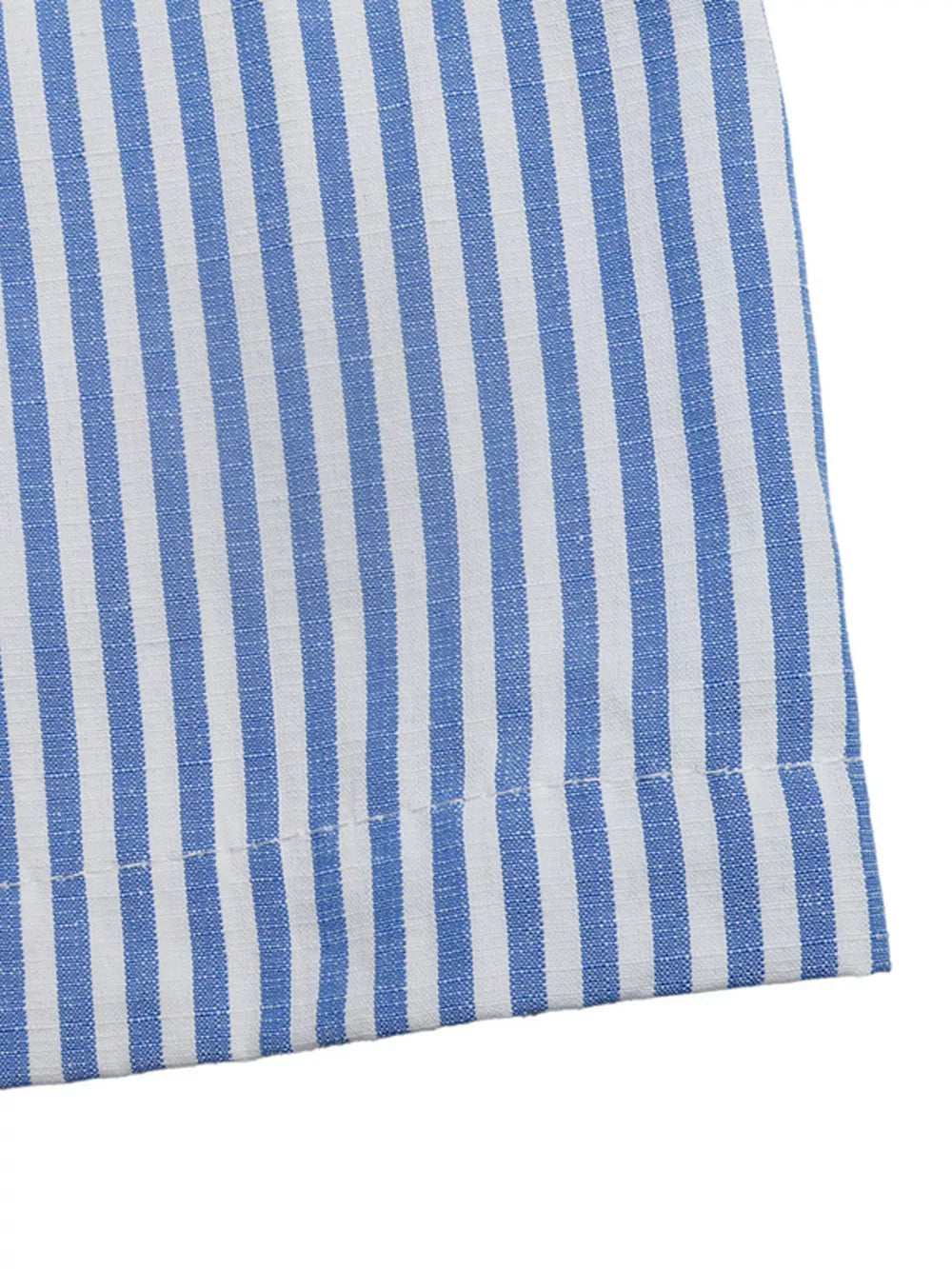 Blue and white striped cotton romper with smocked waist detail