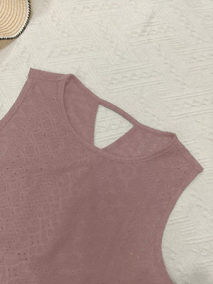 Bean Paste Powder openwork knit tank top with crisscross back detail.