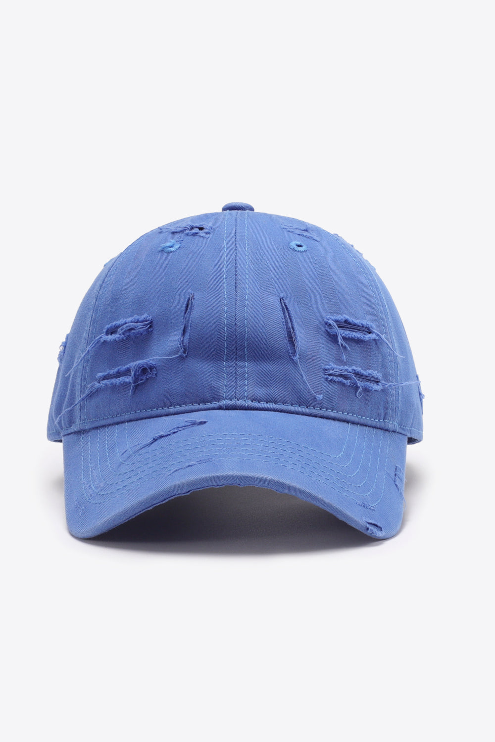 Cobalt blue distressed baseball cap with adjustable strap
