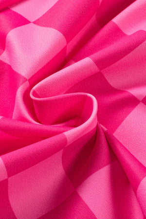 Hot Pink checkerboard lounge shorts with satin trim detail