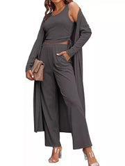 Round Neck Tank Cardigan Pants Set, view 14