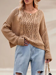Apricot pullover sweater featuring cable-knit and cable knit