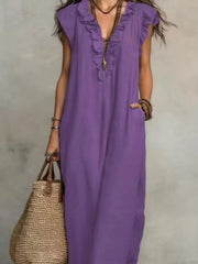 Bohemian Ruffle Neck Maxi Dress Plus Size in Blue, view 11