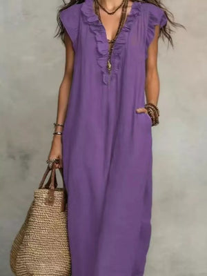 Bohemian Ruffle Neck Maxi Dress Plus Size in Blue, view 11