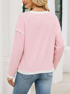 Contrast Trim Long Sleeve Sweatshirt in Black, view 20
